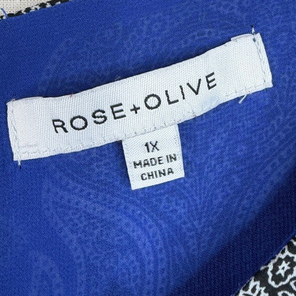 Rose + Olive Printed Sleeveless Blouse size 1X‎ Blue/Black - Picture 2 of 6